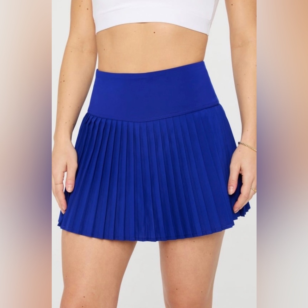 Fabletics Pleated Hot Shot Mini Tennis Athletic Skirt Royal Blue Built in Shorts